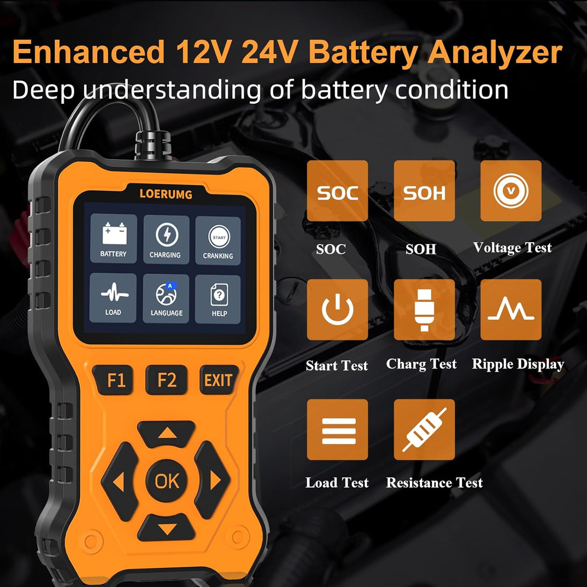 Ultimate Car Battery & Alternator Tester - 12V/24V Digital Load Analyzer for Trucks, SUVs, Motorcycles, and Boats - Accurate Cranking System Diagnostics