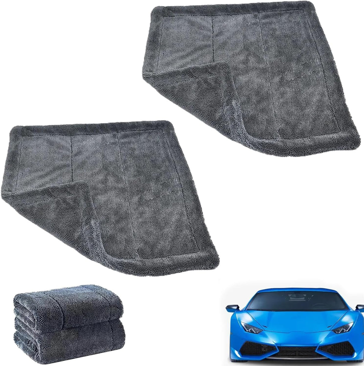 Lunara Twisted-Loop Drying Towels - Streak-Free Microfiber Cloths for Cars, Large & Thickened (2 Pack)