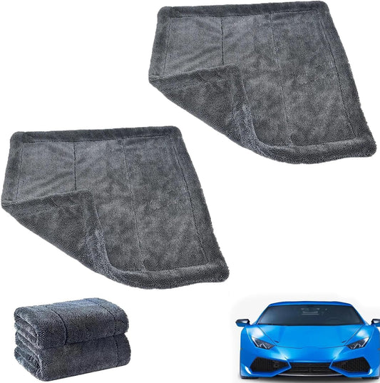 Lunara Twisted-Loop Drying Towels - Streak-Free Microfiber Cloths for Cars, Large & Thickened (2 Pack)